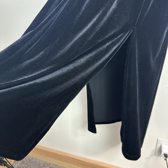 Vintage Cassini Dress Women M Black Velvet Maxi Short Sleeve 90s Y2K Whimsigoth - Picture 4 of 8